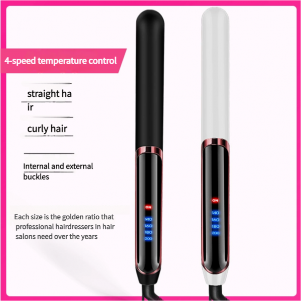 The hair straightener and curling iron can be used in two ways. The negative ion curling iron is fastened inside and won't damage your hair. It's suitable for small and lazy people