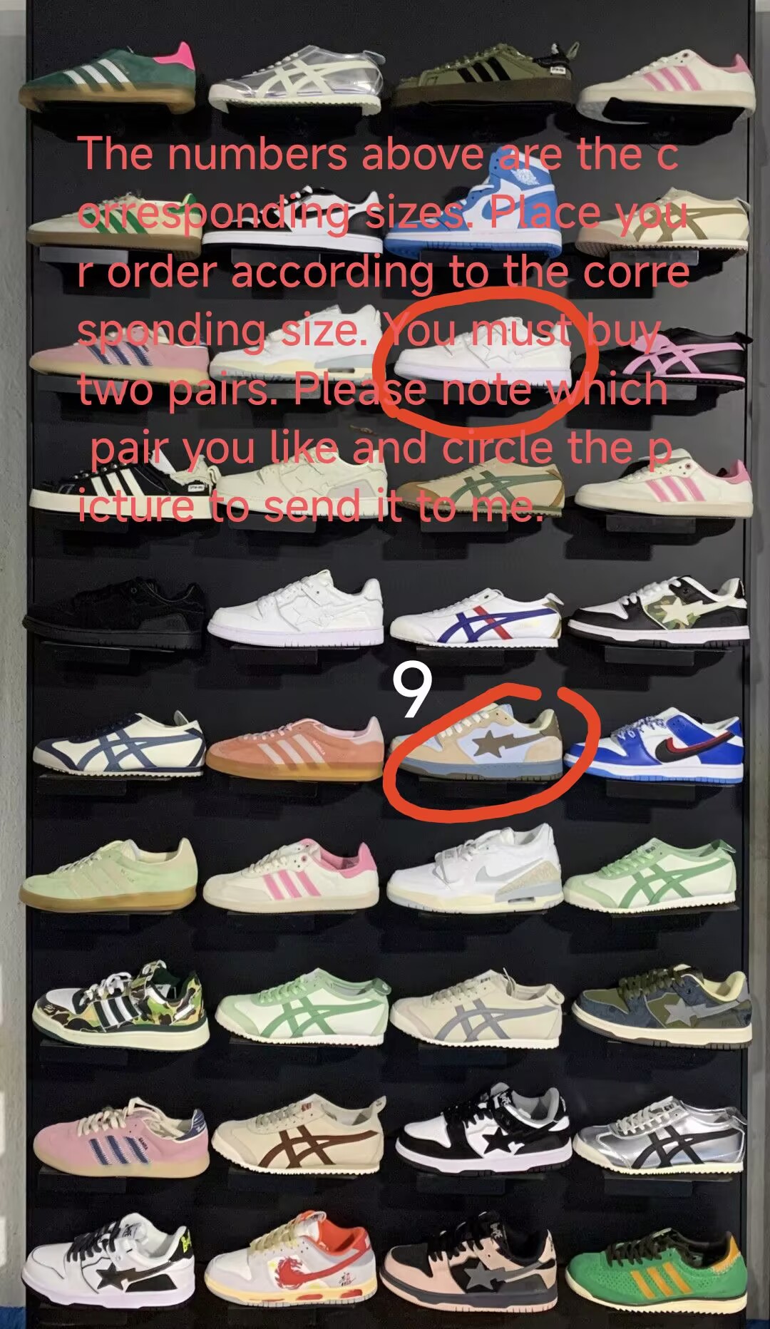 0A5A2C1CB9267D2528FFE95BADC0C667 Two pairs of sports shoes. Mark the corresponding sizes with circles and send them to us. After placing the order, we will arrange for the shipment for you. - Image 1