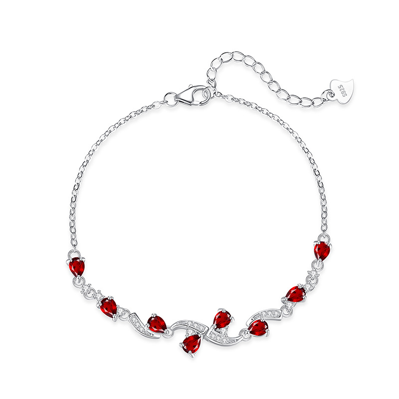 SKU-05-SH0077-5石榴石 S925 Sterling Silver Bracelet, Pear Shape Peridot Topaz Crystal, Luxury Gemstone Jewelry, Elegant Women Fashion Accessory - Image 1