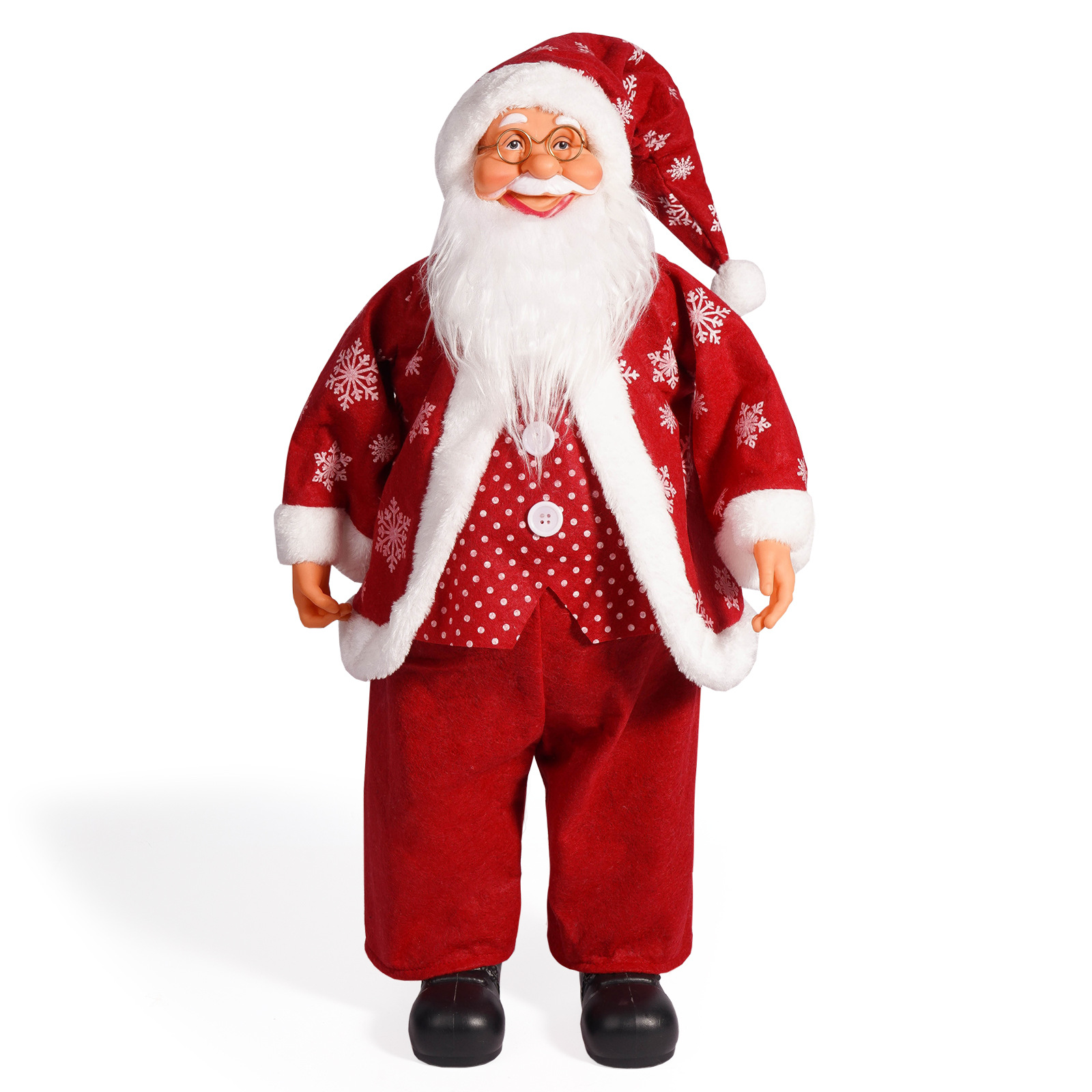 SKU-06-雪花款 24-Inch Standing Santa Claus, Realistic Christmas Decor, Life Size Santa Figurine, Large Holiday Display Festive Decoration - Image 1