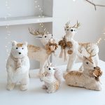 White Gold Christmas Decor, Realistic Deer Squirrel Figurines, Tree Base Display Set, Festive Tabletop Decorations Winter Scene - Image 6