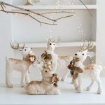 White Gold Christmas Decor, Realistic Deer Squirrel Figurines, Tree Base Display Set, Festive Tabletop Decorations Winter Scene - Image 7