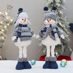 Blue Fabric Stretchable Snowman, Christmas Plush Doll Decor, Retractable Snowman Toy, Festive Tabletop Decoration - Image 3
