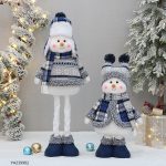 Blue Fabric Stretchable Snowman, Christmas Plush Doll Decor, Retractable Snowman Toy, Festive Tabletop Decoration - Image 4