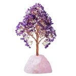 Crystal Money Tree Pink Quartz, Amethyst Gemstone Base, Copper Wire Life Tree, Feng Shui Wealth Decor Office Ornament