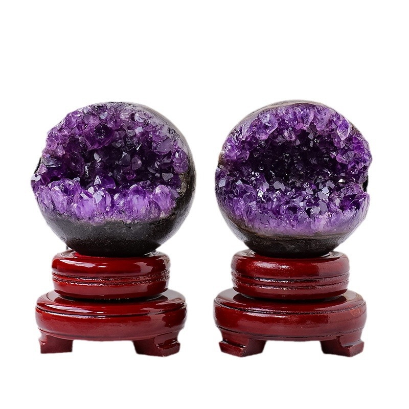 主图-06 (1) Amethyst Geode Smile Opening, Crystal Money Bag Decor, Wealth Bowl Display, Natural Stone Craft, Office Home Feng Shui - Image 1