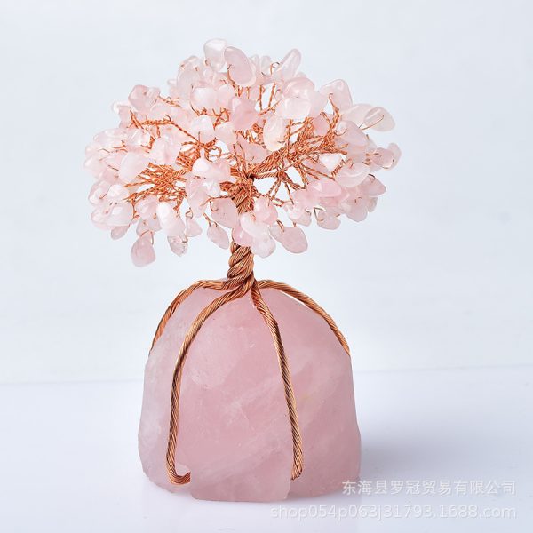 Pink Crystal Money Tree, Raw Rose Quartz Gemstone, Five Petal Wealth Plant, Natural Stone Decor, Handmade Feng Shui