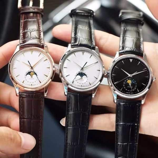 New Moon Phase Master Men's Quartz Watch with Moon Phase Function without Calendar Leather Strap Business Trend Watch for Men