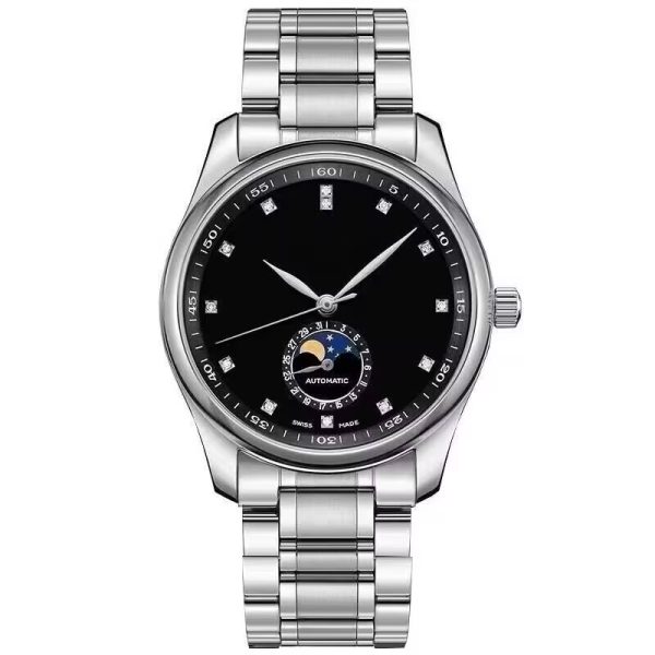 The quartz movement has the moon phase function but not the calendar function. The mechanical appearance on the back.